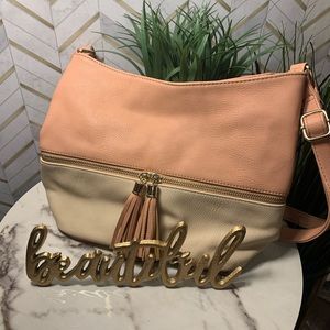 Blush Pink and Tan Shoulder Bag